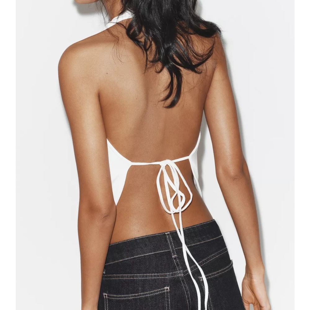 Zara Light Blue Linen Backless Top
